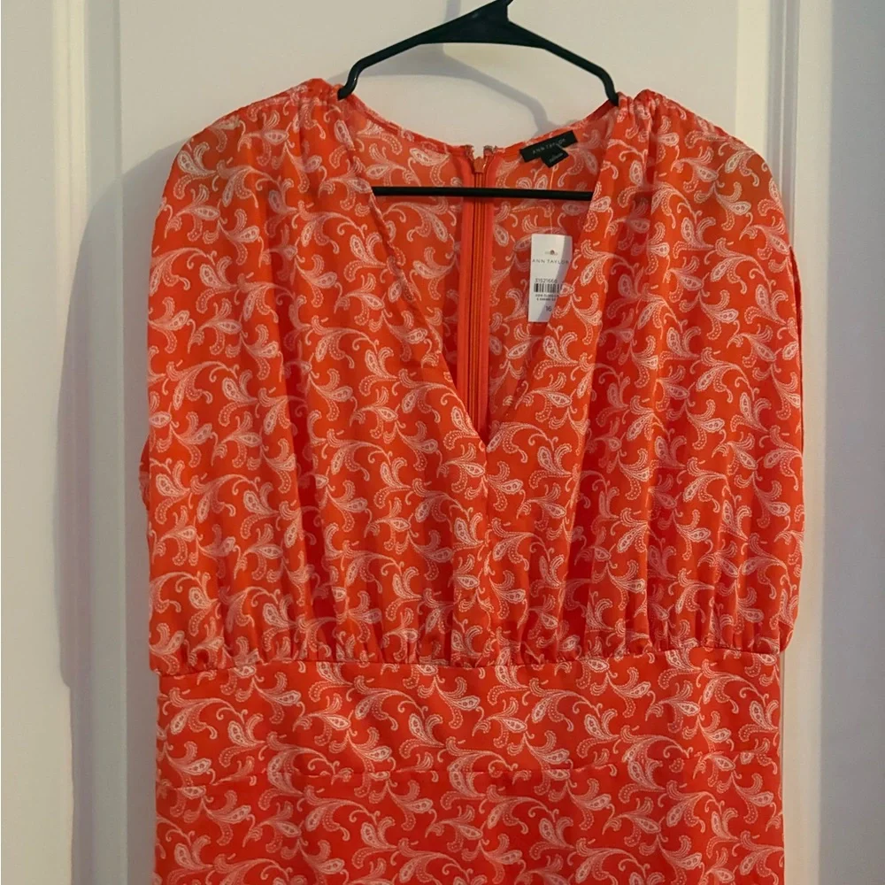 Ann Taylor Vibrant Orange Midi Dress - Picture 2 of 6